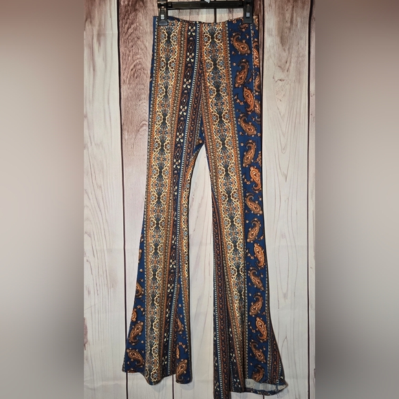 Windsor Pants - Windsor Blue and Brown Paisley Bell Bottom Flare Legging Pants Size XS